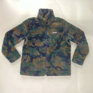 Columbia Women's Medium Jacket Sherpa Winter Pass Full Zip Navy Camo Fleece Soft